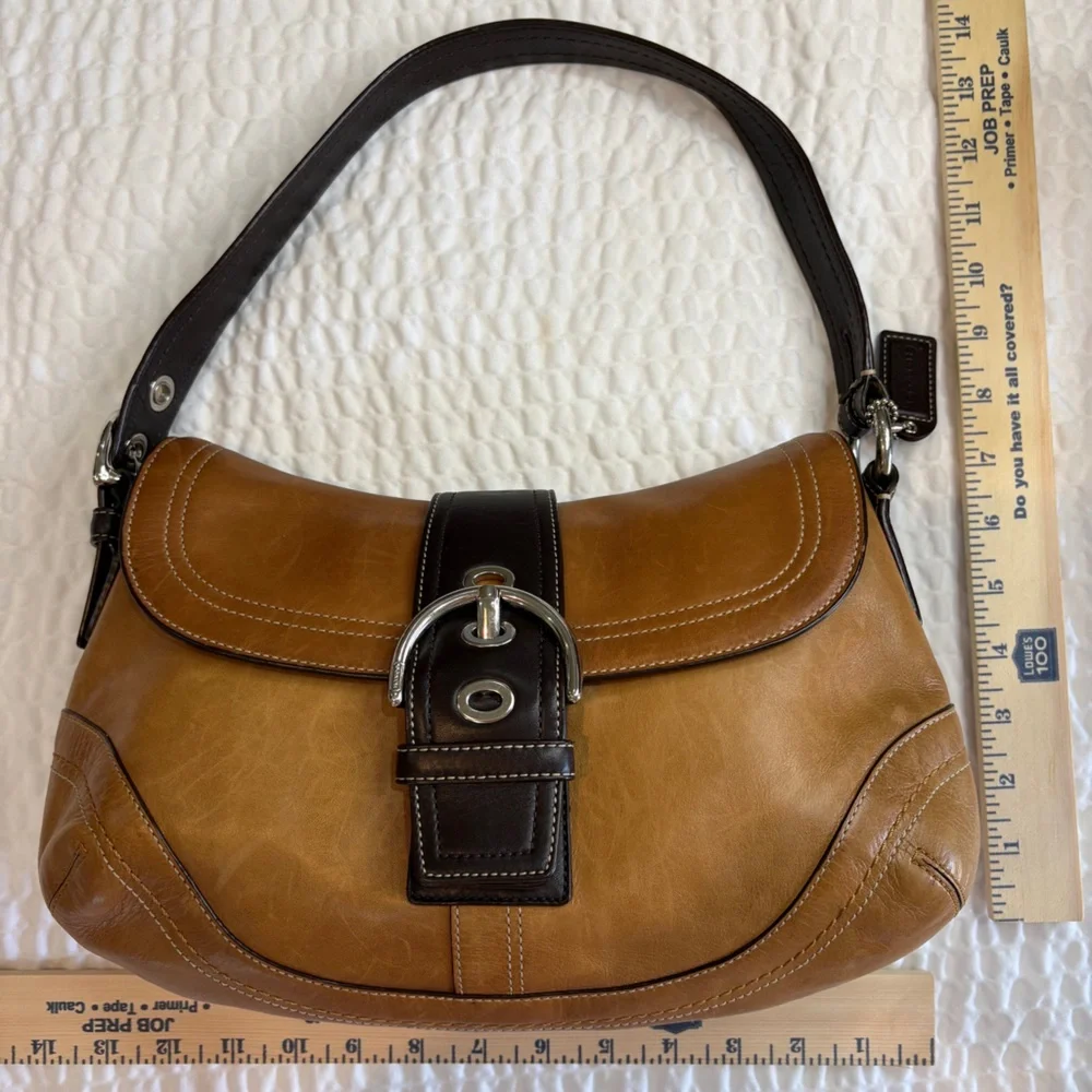 COACH SOHO Two Tone British Tan & Black Leather Shoulder Bag EUC Travel Ready 🖤👜